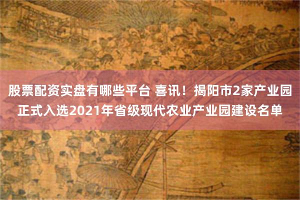 股票配资实盘有哪些平台 喜讯！揭阳市2家产业园正式入选2021年省级现代农业产业园建设名单